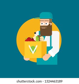 Flat design colorful vector illustration concept for grocery delivery