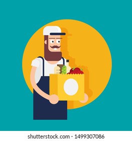 Flat design colorful vector illustration concept for grocery delivery