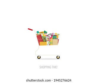 Flat design colorful vector illustration concept for grocery delivery