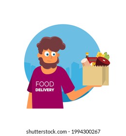 Flat design colorful vector illustration concept for grocery delivery