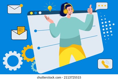 Diseño plano, concepto de ilustración vectorial colorida para seminarios web, aprendizaje en línea, conferencias profesionales en línea. Aislado sobre un fondo brillante