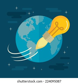 Flat design colorful vector illustration concept for creativity, big idea, creative work, starting new project isolated on stylish background