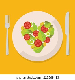 Flat design colorful vector illustration concept for pleasure of eating vegetarian food, dieting, weight loss, keeping fit, healthy nutrition, restaurant menu isolated on bright background