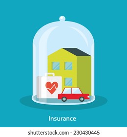 Flat design colorful vector illustration concept for insurance isolated on bright background