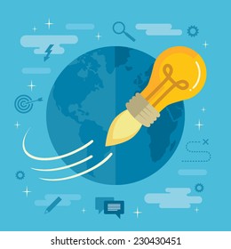 Flat design colorful vector illustration concept for creativity, big idea, creative work, starting new project isolated on stylish background 