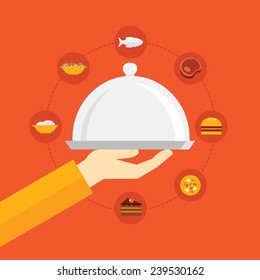 Flat design colorful vector illustration concept for restaurant menu, cooking, food delivery service isolated on bright background,