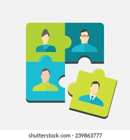 Flat design colorful vector illustration concept for recruitment, human resource management, team building isolated on light background