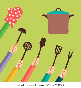 Flat design colorful vector illustration concept for cooking food isolated on bright background