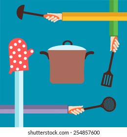 Flat design colorful vector illustration concept for cooking food isolated on bright background