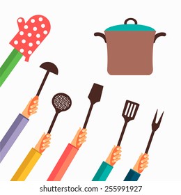 Flat design colorful vector illustration concept for cooking food isolated on bright background