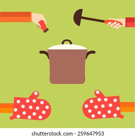 Flat design colorful vector illustration concept for cooking food isolated on bright background