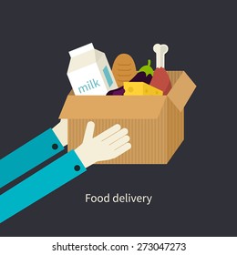 Flat design colorful vector illustration concept for grocery delivery isolated on bright background