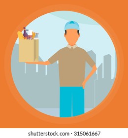 Flat design colorful vector illustration concept for grocery delivery