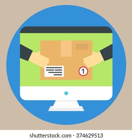 Flat design colorful vector illustration concept for fast delivery service. Hands carrying a box.