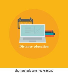 Flat design colorful vector illustration concept for distance education, online learning for web banners and print materials. Isolated on bright background