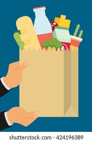 Flat design colorful vector illustration concept for grocery delivery