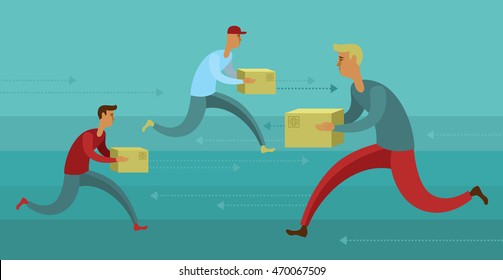 Flat design colorful vector illustration concept for courier delivery service