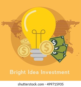 Flat design colorful vector illustration concept for crowdfunding, investing into ideas isolated on bright background.