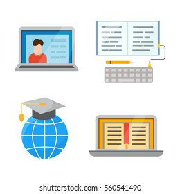Flat design colorful vector illustration concept of distance education, online learning for web banners and print materials. E- webinar Isolated.