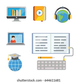 Flat design colorful vector illustration concept of distance education, online learning for web banners and print materials. E- webinar Isolated.