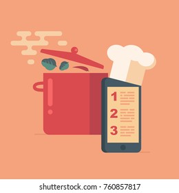 Flat design colorful vector illustration concept for online culinary recipes, food blogging, cooking at home isolated on bright background