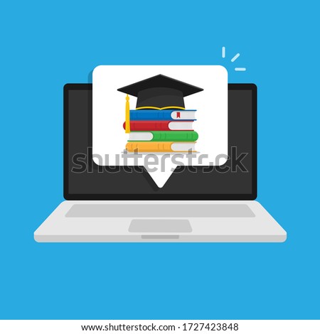 Flat design colorful vector illustration concept for distance education, online learning for web banners and print materials. Isolated on blue background.