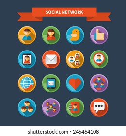 Flat design colorful vector set of social network and media icons