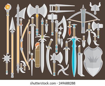 Flat design colors medieval cold weapon set