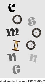 Flat design Coming soon sign ,Vector illustration art design (time theme)(Vertical)