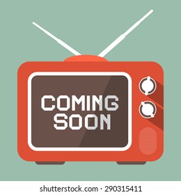 Flat Design Coming Soon Vector Title on Retro TV Screen