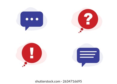 Flat Design Communication and Message Icon Set – Speech Bubbles, Question Mark, Exclamation Mark