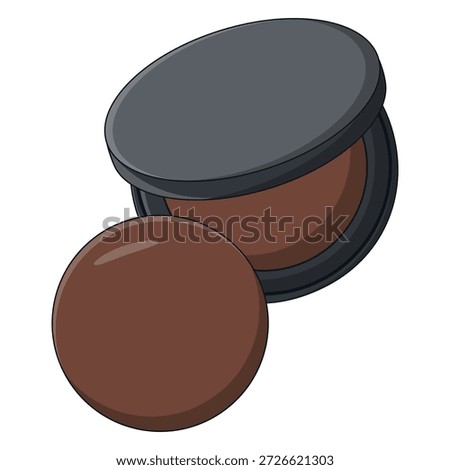 Flat Design Compact Brown Powder Makeup Cosmetic Beauty Illustration