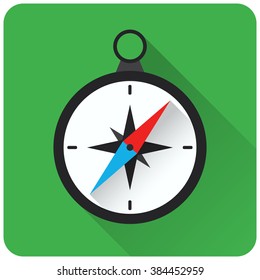 Flat design of compass icon on green background
