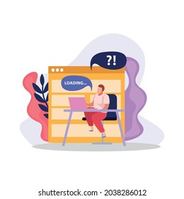 Flat design composition with computer user waiting for program loading vector illustration