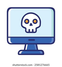 Flat design computer with cyber threat skull icon isolated vector illustration