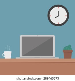 Flat design, computer desk, workplace