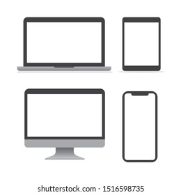 Flat design Computer, Laptop, Tablet and Smartphone Mockup Icon flat vector