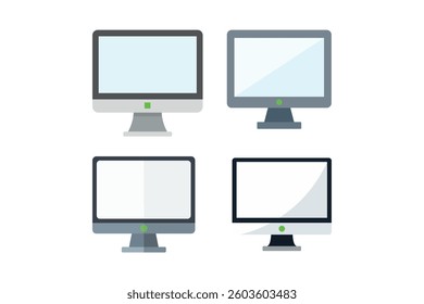 Flat Design Computer Monitor Icon Set, computer monitor icon, desktop monitor flat icon, computer display vector, digital screen