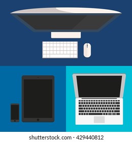 Flat design. Computer monitor, smartphone, laptop and tablet pc. 