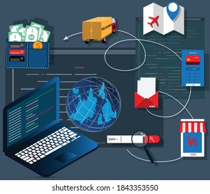 Flat design of computer programming concept,The benefit of programming can be used in online businness - vector  Illustration
