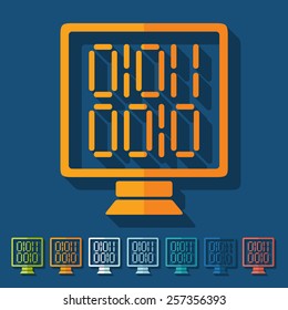 Flat design. computer screen with binary