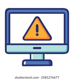 Flat design computer screen with system security alert isolated vector illustration