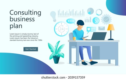 Flat design concept about consulting business plan, key account manager. Vector illustration for website banner, marketing material, business presentation, online advertising.