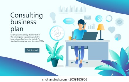 Flat design concept about consulting business plan, key account manager. Vector illustration for website banner, marketing material, business presentation, online advertising.