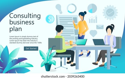 Flat design concept about meeting, business presentation, training, annual report. Vector illustration for website banner, marketing material, business presentation, online advertising.