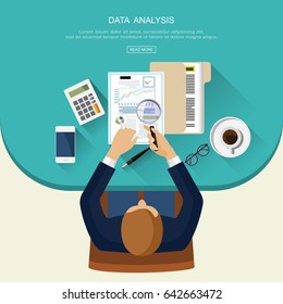 Flat design concept for assessment audit concept with auditor. Vector illustration.