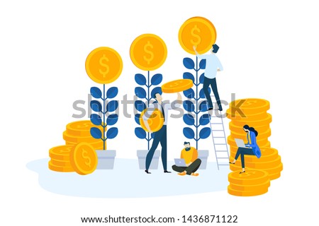 Flat design concept of banking, finance, investment, growth money, loans for business. Vector illustration for website banner, marketing material, business presentation, online advertising.