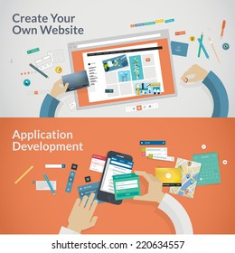 Flachdesign-Design-Banner für die Entwicklung von Websites und Apps 