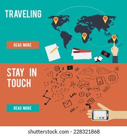 Flat design concept banners for websites and apps development. Vector illustration