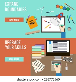 Flat design concept banners for websites and apps development. Vector illustration